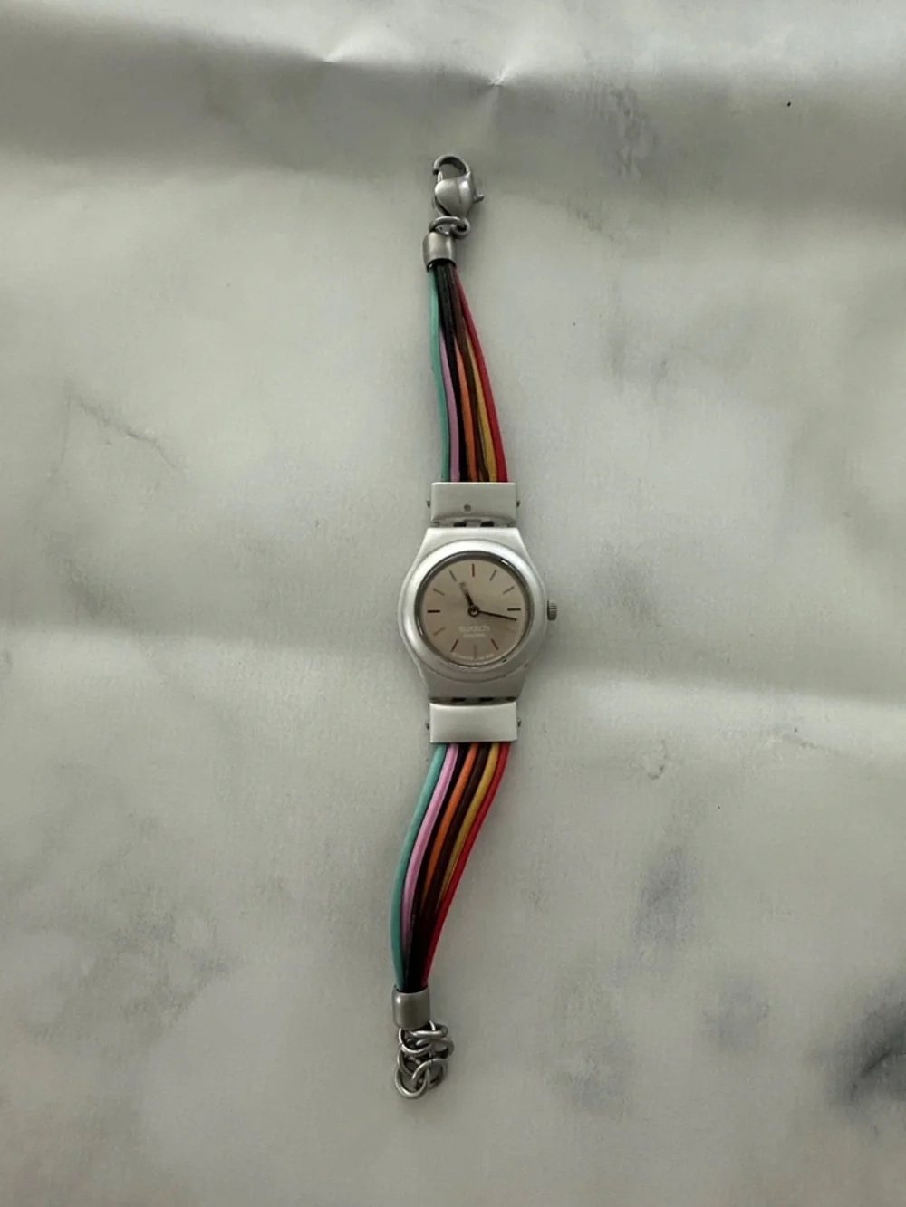 🇨🇭Swatch Purchased in Switzerland With Silver Dial Watch with Rainbow Strap